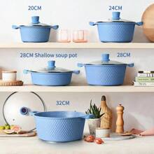 2 buc/Set Set de vase de gătit Maifanshi din aluminiu, inclusiv oală și tigaie antiaderență, potrivite pentru plită pe gaz și cu inducție, oale multifuncționale pentru fierbere de fructe de mare