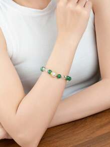 [VE] 1 件优质天然绿色草莓石英手链，风格清新自然，寓意爱与和谐，增强人际魅力，促进情感交流，独特审美，时尚配饰，增添个人魅力。珠宝颜色随机。