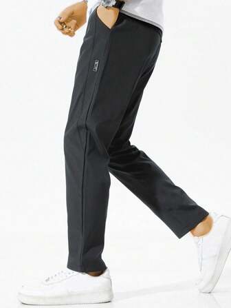Men's Cool Zipper Pocket Drawstring Waist Trousers, Fall