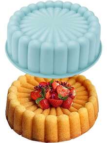 大号硅胶蛋糕模具，花形圆形不粘烤盘，适用于布朗尼、芝士蛋糕、蛋挞、派 - 彩色 - 查看 2