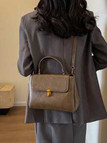 Light Luxury Simple Handbag 2024 Plaid Daily Commuting Shoulder Crossbody Bag - Coffee Brown - View 3