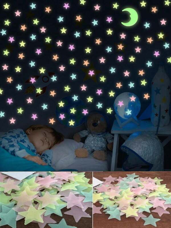 Random Delivery Glow-In-The-Dark Stars, Luminous Noctilucent Plastic Wall Stickers Mural Art Decor, Home Decor For Ceiling Walls, Bedroom