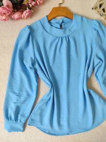 Women's Long Sleeve High Neck Blouse New - Baby Blue - View 4