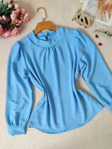 Women's Long Sleeve High Neck Blouse New - Baby Blue - View 2