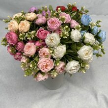 2 件装 20 枝奢华仿牡丹花束，北欧风格人造花适合家居和婚礼装饰、圣诞节、派对、新年 - 多色 - 查看 2
