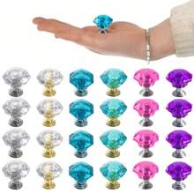 15Pieces Of Acrylic Cabinet Handles, Crystal Clear Diamond Shape, European Style Hardware Handles, Highly Attractive Suitable For Drawers, Wardrobes, Cabinets And Shoe Cabinet Knobs - Multicolor - View 3