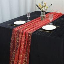 1pc/2pcs 28x120/197 Inches Gold Transparent Sheer Table Runner, Sparkly Wedding Table Runner, Boho Style Table Decor, Suitable For Birthday, Party, Wedding, Bride Shower, Holiday, Christmas, New Year Table Center Decoration, Multiple Colors Available - Solid Color - View 9
