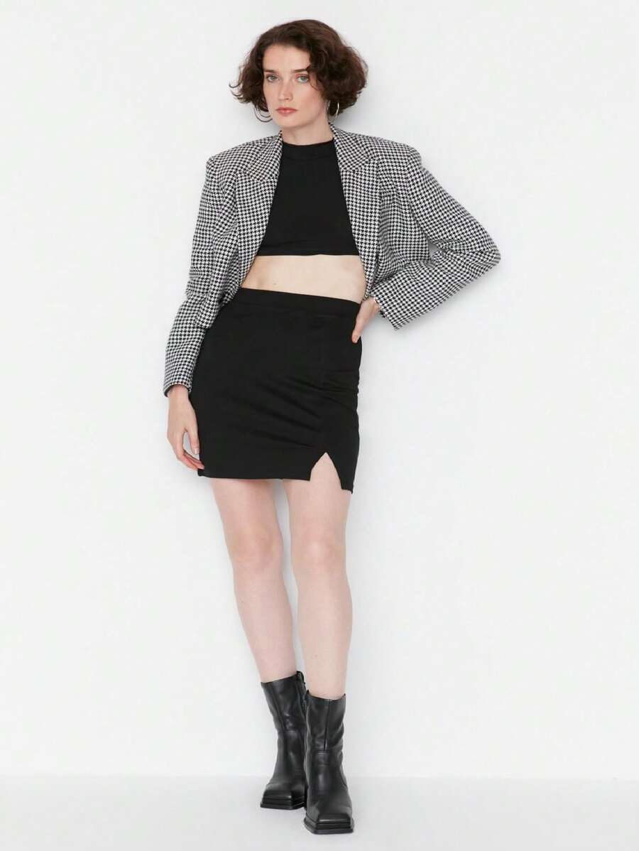 Women Mini Pencil Skirt Regular Fit Basic Mini Black Skirt - Black - View 1