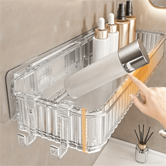 Estantería transparente para baño con acabado espejado, montada en la pared, para cosméticos y artículos de aseo, sin necesidad de taladrar, resistente al agua, para decoración de Halloween y Navidad