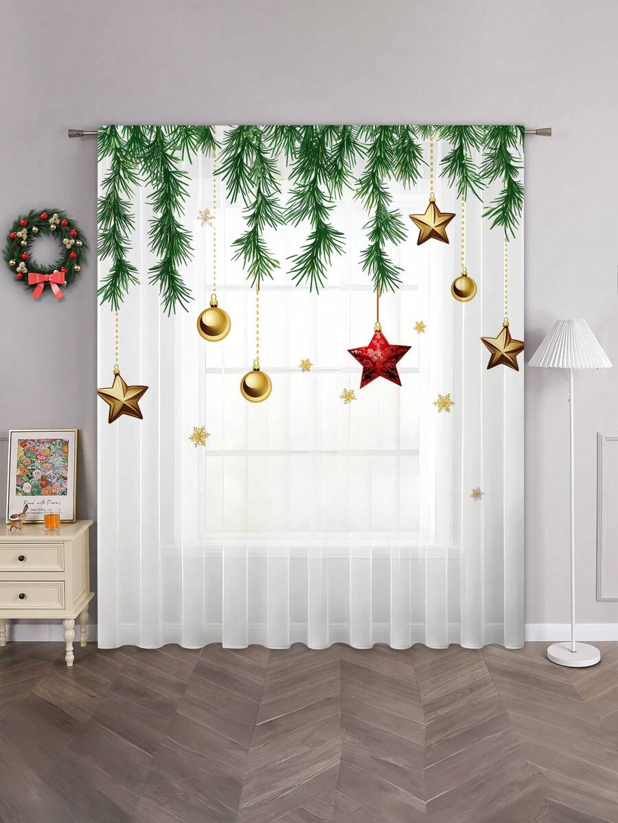 1 rèm cửa in họa tiết Giáng sinh, rèm cửa mỏng có túi đựng hình que dùng trang trí cửa sổ phòng ngủ, phòng tắm, nhà bếp, phòng khách, phòng học, trang trí nhà cửa, 100gsm - Nhiều màu - Xem 1