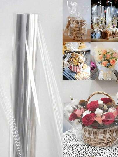 1 pezzo/2 pezzi Sacchetti di imballaggio per fiori trasparenti, film in cellophane idrorepellente, carta da imballaggio per fiori stampata, sacchetti di plastica per imballaggio di frutta e fiori rinforzati, adatti per vari rivestimenti di imballaggio