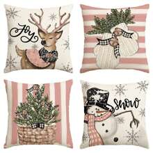 4 stuks Kerst Sneeuwman, Rendier Handschoenen, Eucalyptus Kussensloop, Wintervakantie Gestreepte Bankbekleding Kussenhoes, Eenzijdig, Geen Kussen
