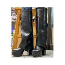 Knee High Fold Over Boots Roy-2 Liliana - Black - View 4