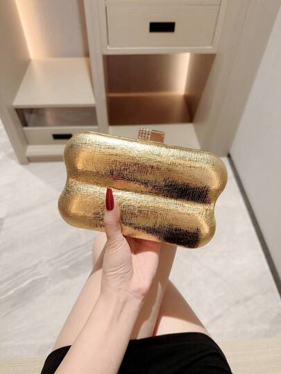 1pc Unique Box-Shaped Clutch Bag, European And American Women Luxury Shiny Metallic Leather Mini Evening Bag, Suitable For Formal Party, Banquet, Prom, Wedding, Cocktail Party, With Detachable Chain Strap, Perfect For Party Wedding Prom Dinner/Banquet, Matching With Holiday Party Dress Evening Dress & Sequin Dress