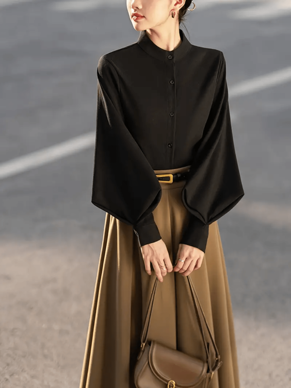 Women's Elegant Button-Up Long Sleeve Chiffon Shirt, Spring/Summer