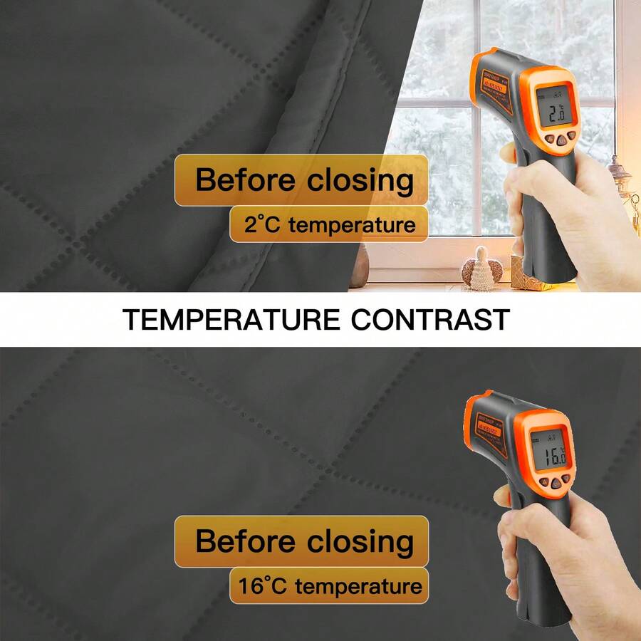 1pc Thick Insulation Curtain, Dark Gray, NonBlackout, Windproof, Cold