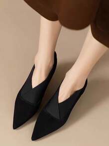 Women's Black Pointed Toe High Heel Pumps, French Pointed Design Versatile High Heels, New Fashion Elegant V-Cut Stilettos