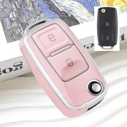 Fashionable Couple TPU Car High-End Elegant Silver Anti-Fall Key Case + Fit For VW 4 Bora Golf 4 5 6 Jetta Passat Polo Bora Touran Skoda Car Seat Key Box Cover PU Shell Fob