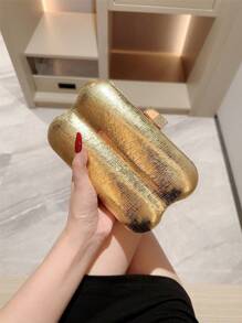 1 bolsa de mão exclusiva em formato de caixa, mini bolsa de noite de couro metálico brilhante de luxo para mulheres europeias e americanas, adequada para festas formais, banquetes, bailes de formatura, casamentos, coquetéis, com alça de corrente removível, perfeita para festas, casamentos, bailes de formatura, jantares/banquetes, combinando com vestidos de festa de fim de ano, vestidos de noite e vestidos de lantejoulas - Ouro - Ver 6
