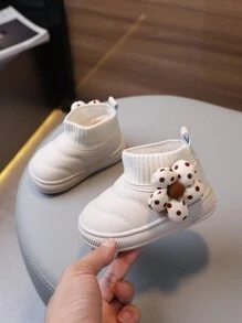 1 paire de bottes enfant filles mode floral confortables et chaudes, bottes de neige imperméables antidérapantes en PU à semelle épaisse, bottines plates mignonnes pour bébé/tout-petit, convenant aux filles en automne/hiver