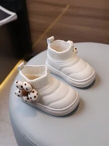 1 paire de bottes enfant filles mode floral confortables et chaudes, bottes de neige imperméables antidérapantes en PU à semelle épaisse, bottines plates mignonnes pour bébé/tout-petit, convenant aux filles en automne/hiver