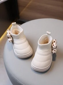 1 paire de bottes enfant filles mode floral confortables et chaudes, bottes de neige imperméables antidérapantes en PU à semelle épaisse, bottines plates mignonnes pour bébé/tout-petit, convenant aux filles en automne/hiver