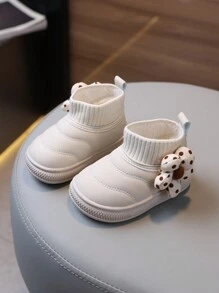 1 paire de bottes enfant filles mode floral confortables et chaudes, bottes de neige imperméables antidérapantes en PU à semelle épaisse, bottines plates mignonnes pour bébé/tout-petit, convenant aux filles en automne/hiver