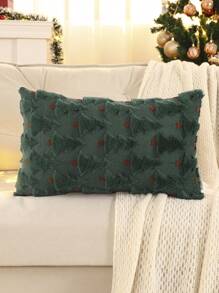 1pc Christmas Tree Quilted Embroidery Cushion Cover, Plush For Christmas Home Decor, Autumn/Winter - Dark Green - View 15