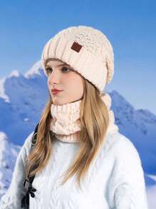 JOYLORD 女士冬季针织帽和围巾套装，保暖耳罩无檐小便帽头饰 - A - 查看 5