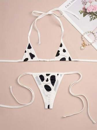 ชุดชั้นในเซ็กซี่แต่งขอบตัดสี, เสื้อกล้ามสามเหลี่ยมขนาดเล็ก ผูกบราและจีสตริง, ชุดชั้นในเซ็กซี่สำหรับผู้หญิง, ไอเทมเซ็กซี่ที่จำเป็นสำหรับวันฮาโลวีนและคริสต์มาส