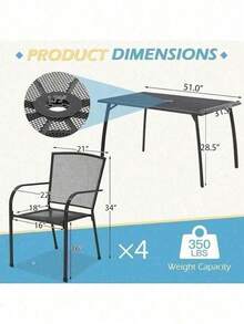 5 Piece Outdoor Patio Outdoor Dining Set Table Stackable Chairs W/ Umbrella Hole - Bàn hình chữ nhật - Xem 4