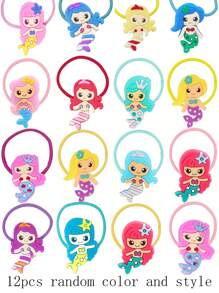 12 Stück sortierte schöne Meerjungfrauen Haargummis, Haraccessoires für Mädchen, Kindergeburtstags Geschenk, Party Dekoration, Prinzessinnen Kostüm, zufällige Stile und Farben - Verschiedenfarbig - Übersicht 1