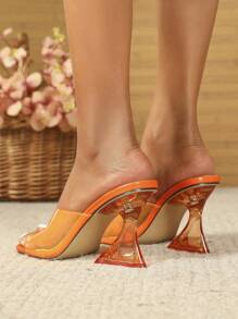 Giày cao gót đế xuồng pha lê trong suốt thời trang nữ - Màu Cam san hô - Xem 3