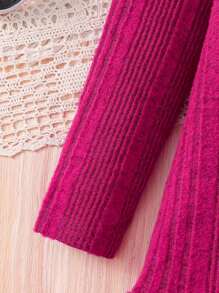 女童时尚简约春秋连衣裙，少女纯色竖条纹圆领长袖针织中长休闲连衣裙，女童日常简约百搭活力童装，青少年户外街头优雅优雅两用装