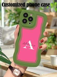 1pc Custom Text/Name Wavy Perforated Phone Case Compatible With IPhone 16, 15, 14, 13, 12, 11 Pro Max
