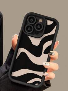 Minimalist Luxury Black Leopard Print Phone Case With Wrist Strap, Compatible With IPhone 17 Pro Max/17 Pro/17 Air/17/16 Pro Max/16/16 Pro/16 Plus/16e/15/15 Plus/15 Pro/15 Pro Max/11/12/13/14 Pro Max/XS/XR/11 Pro/11 Pro Max/12 Pro/12 Pro Max/13 Pro/13 Pro Max/7 Plus/14 Pro/14 Pro Max/14 Plus/7 Plus/8 Plus/8/SE2/16 Pro Max/16/16 Pro/16 Plus, 13 Mini/12 Mini, Soft Thick Shockproof - Black Zebra Print - View 3