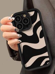 Minimalist Luxury Black Leopard Print Phone Case With Wrist Strap, Compatible With IPhone 17 Pro Max/17 Pro/17 Air/17/16 Pro Max/16/16 Pro/16 Plus/16e/15/15 Plus/15 Pro/15 Pro Max/11/12/13/14 Pro Max/XS/XR/11 Pro/11 Pro Max/12 Pro/12 Pro Max/13 Pro/13 Pro Max/7 Plus/14 Pro/14 Pro Max/14 Plus/7 Plus/8 Plus/8/SE2/16 Pro Max/16/16 Pro/16 Plus, 13 Mini/12 Mini, Soft Thick Shockproof - Black Zebra Print - View 4