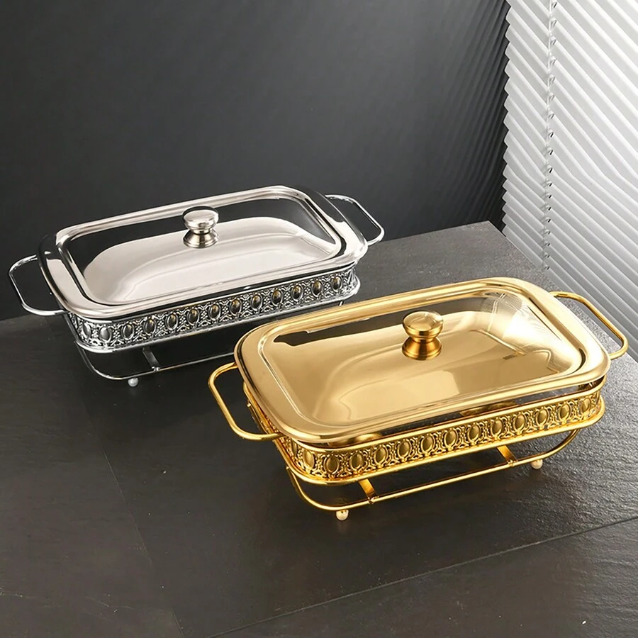 1.5L/2.0L Gold Color Food Warmer With Glass Inner Pot And Lid, Suitable For Gathering - 1.5L - View 1