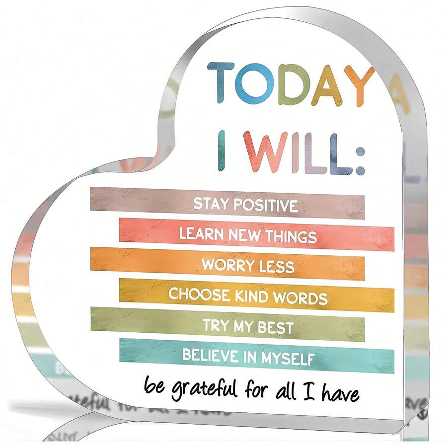 1 件，心理健康意识礼物，学校辅导员礼物，辅导办公室必备装饰品，积极心理学肯定心亚克力标志，辅导治疗办公室学生的积极礼物 - 透明 - 查看 1