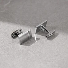 1 par de gemelos de acero inoxidable cepillado y pulido, diseño clásico para hombres - Gris Oscuro - Ver 6