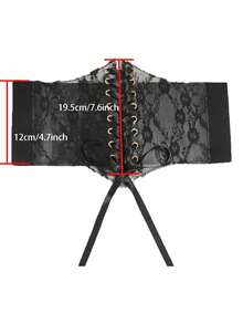 1 件时尚宽蕾丝腰套女士百搭连衣裙上衣装饰腰带，松紧腰带束腰带，纯色 PU 皮革女士适合所有季节、派对和约会腰部训练器 - 彩色 - 查看 3