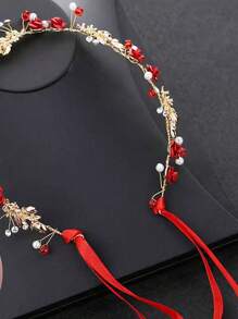 1 băng đô trang trí hoa hồng đỏ cho bé gái, thích hợp cho biểu diễn, đám cưới, phù dâu hoặc phụ kiện váy phù dâu - Đỏ - Xem 2