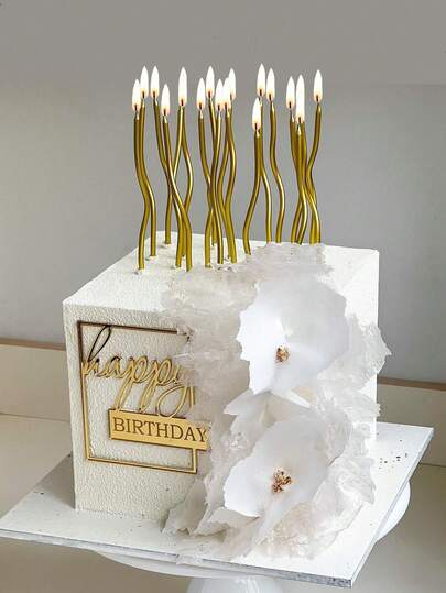 12 piezas Velas curvas doradas para decoración de pasteles, aniversario, fiesta de cumpleaños, fiesta de propuesta