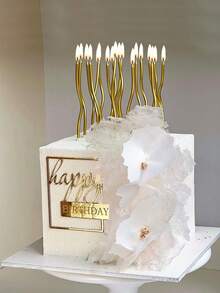 12pcs Gold Curved Birthday Candles For Cake Decor, Anniversary, Birthday Party, Proposal Party - Gold - View 3