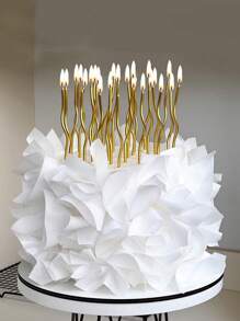12pcs Gold Curved Birthday Candles For Cake Decor, Anniversary, Birthday Party, Proposal Party - Gold - View 2