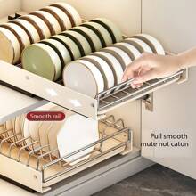 1 Stainless Steel Cabinet Pull-Out Bowl Tray Drain Rack, No-Drill Bowl Rack, Pull-Out Basket Drawer Type Three-Dimensional Bowl Cabinet Drain Rack,Bowl And Tray Rack, Pull-Out Bowl Rack, Pull-Out Tray Rack - Beige - View 5