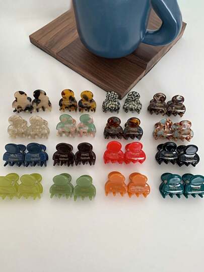 2pcs/Set Mini Acetate Hair Claw Clips Side Pins Sweet Cute Small Size Hair Claw Hair Barrettes Women Hair Accessories Hair Jaw Clip Hair Clamps Hair Clutch Hair Catcher Clip, Casual Fall Winter Hair Clip For Vacation Outfits Woman