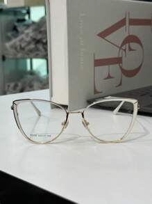 Women's 2-In-1 Metal Clip-On Glasses Frame Kitten CHIC WITH FLANNEL CASE 6526 - trắng - Xem 4