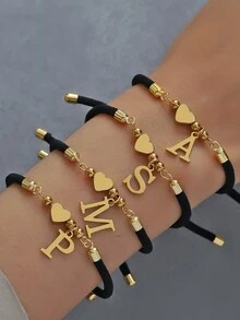 1 chiếc mặt dây chuyền chữ cái tiếng Anh A-Z bằng thép không gỉ thời trang, trang sức đeo tay, có thể điều chỉnh tự do, trang phục thường ngày cho bé gái, quà tặng tiệc ngày lễ - Nhiều màu - Xem 2