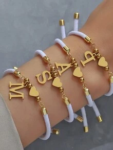 1 chiếc mặt dây chuyền chữ cái tiếng Anh A-Z bằng thép không gỉ thời trang, trang sức đeo tay, có thể điều chỉnh tự do, trang phục thường ngày cho bé gái, quà tặng tiệc ngày lễ - Nhiều màu - Xem 4